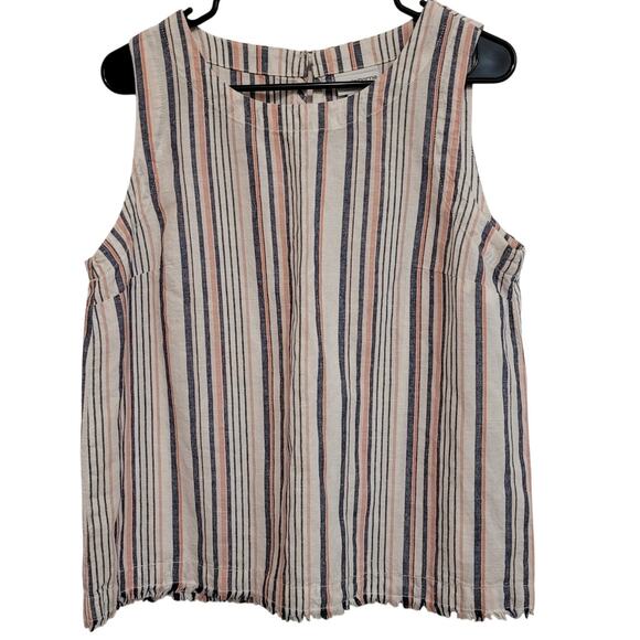 Liz Claiborne Striped Sleeveless Blouse Medium Linen Blend Tank Top Resortwear - Picture 1 of 9